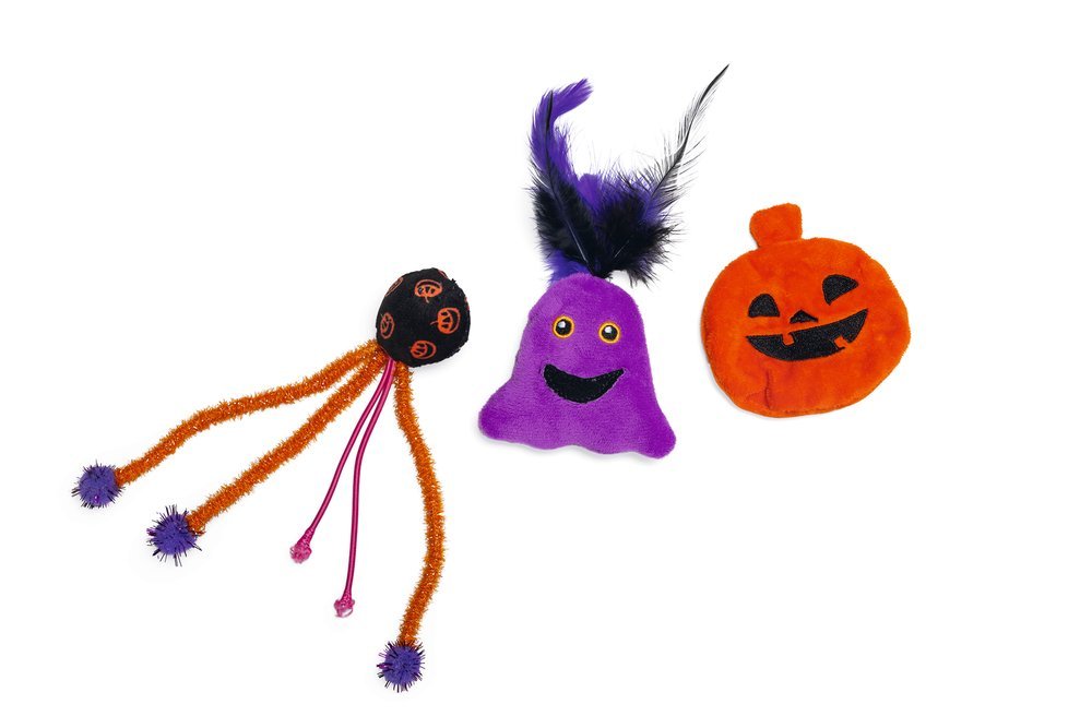 Beeztees Halloween Boeh, þrjú kattaleikföng: grasker, bolti og draugur