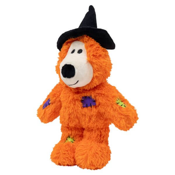 KONG Halloween Wild Knots Witch Bear, appelsínugulur bangsi með nornahatt