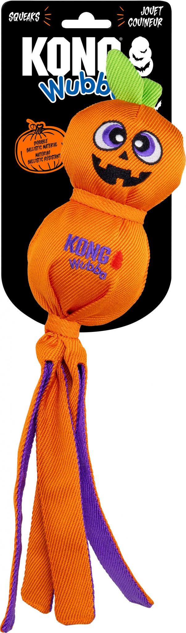 KONG Halloween Wubba Ballistic Jack-O-Lantern, appelsínugult grasker með löngum böndum