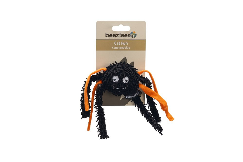 Beeztees Halloween kattaleikfang, appelsínugul og svört könguló