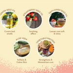 Key ingredients — lemon, strawberry, safflower, aloe vera, vegetable protein