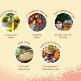 Key ingredients — lemon, strawberry, safflower, aloe vera, vegetable protein