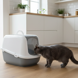 Nestor Jumbo Hooded Cat Litter Box White/Grey (XL)